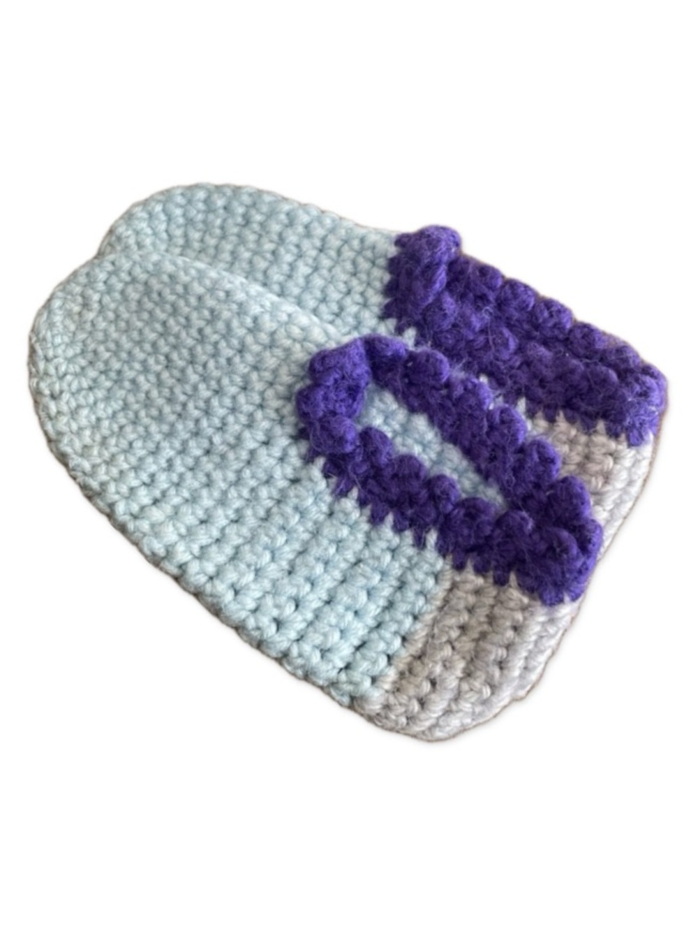 Handmade Crochet Slippers Blue Purple Gray Pastel Trim Kids Size 11/12